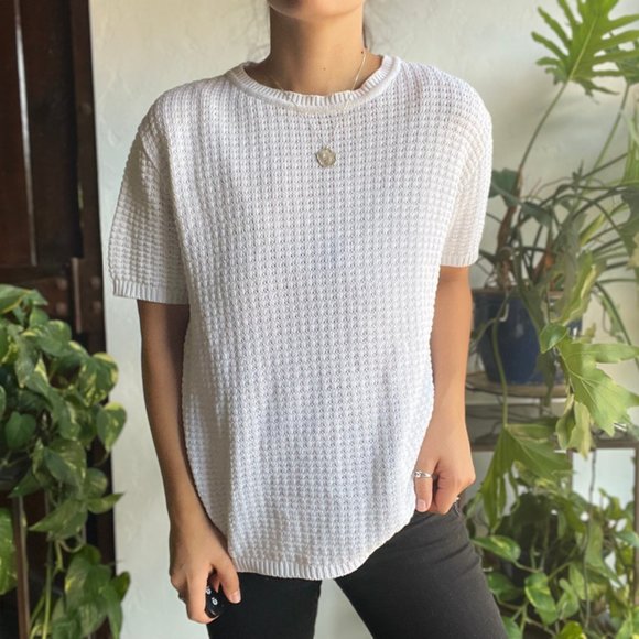 🏷 Sold | Jones NY Boxy White Knit Tee - Picture 4 of 6